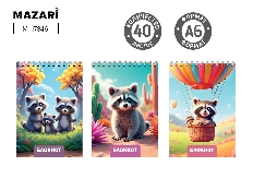 Блокнот А6, 40 л., обложка картон, блок офсет, клетка, на спирали, ассорти 3 дизайна