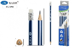 Карандаш чернографитный: "OFFICE"; НВ, деревянный, заточенный с ластиком, трёхгранный корпус /сине-б