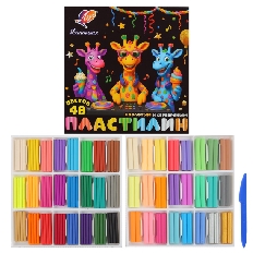 Пластилин классич., мягк. Луч ФАНТАЗИЯ 48 цв. пастель, золото и серебро 636 г ассорти со стеком