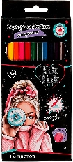 Цветные карандаши 12цв, акварельные TIK TOK GIRL в кор.20*12наб