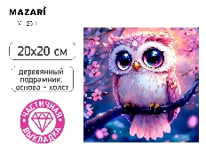 Алмазная мозаика СОВА, холст 20x20 см, деревянный подрамник, частичная выкладка, термоусадочная плен