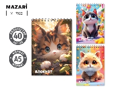 Блокнот А5, 40 л., обложка картон, блок офсет, клетка, на спирали, ассорти 3 дизайна