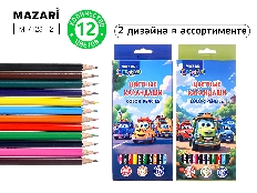 Карандаши цветные деревянные МАШИНКИ, 12 цв., шестигранный корпус, d грифеля=2,8 мм, 2 дизайна в асс