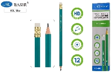 Карандаш чёрнографитный: пластиковый зеленый корпус, заточенный, с ластиком..НВ №2