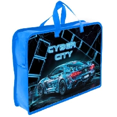 ПТ-14-4  Cyber city  - папка печать на пластике А4 с ручками(тесьма), дизайн с двух сторон