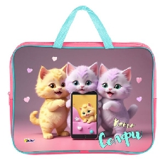 ПМД 4-20 Котоселфи - папка менеджера А4(ручка - тесьма),п/э с диз. широкая боковинка,350х265x80мм