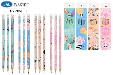 Карандаш чернографитный "ЛАПКИ", НВ, деревянный, заточенный с ластиком,шестигран.цветной корпус /4 д