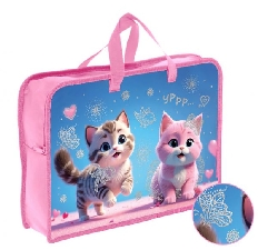 ПТ-14-4-12 Котики фэнтези - папка печать на пластике А4 с ручками(тесьма), дизайн с двух сторон,фоль