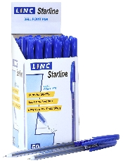 Ручка шарик. Linc StarLine синий 0,6 мм прозр. шестигран. корп. игольчатый наконечник