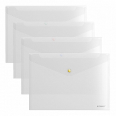 Папка-конверт на кнопке пластиковая ErichKrause® Glossy Clear с цветной кнопкой, A4, прозрачный (в п